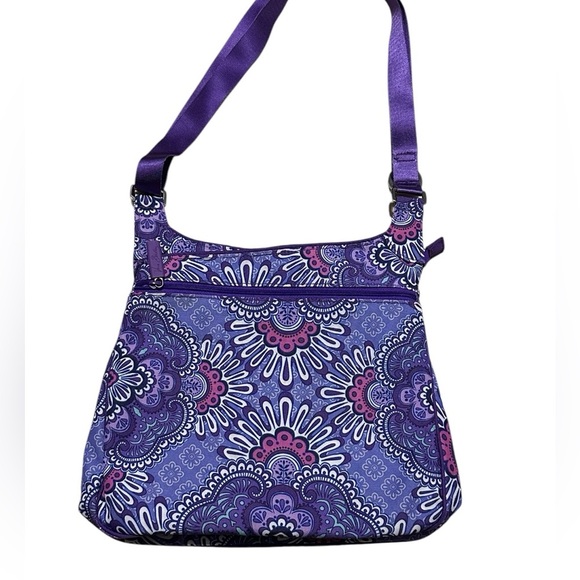 Vera Bradley Lighten Up Slim Crossbody Bag Purple Lilac Tapestry Inner Pockets - Picture 3 of 7